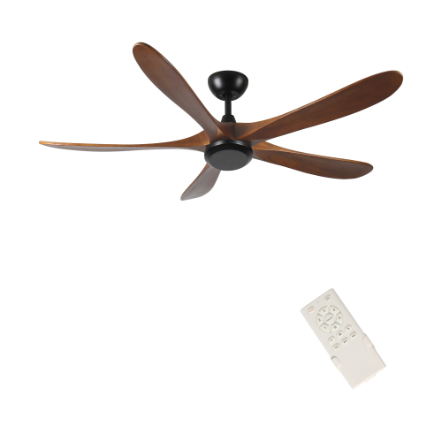 62 Inch wood Ceiling Fan no light with Remote Control, Low Profile Ceiling Fan without Light,Noiseless Reversible DC Motor with Timer - Natural+Black - Wood + Stainless Steel - 62-Inch