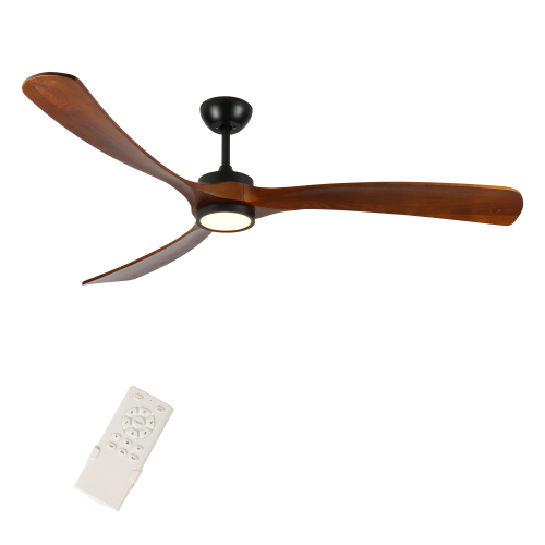 72 Inch wood Ceiling Fan with light, Low Profile Ceiling Fan with Remote Control,Noiseless Reversible DC Motor with Timer - Black,Natural Wood - Metal & Wood - 72-Inch