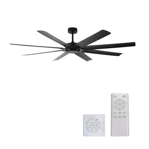 72 inch Ceiling Fans no Light with Remote Control, 8 Reversible Blade, Quiet DC Motor, Timer Function, 6-Speed, Industrial Ceiling Fan for Bedroom Home Kitchen (Black) - ABS+Steel(Q235) - Classic - 72-Inch