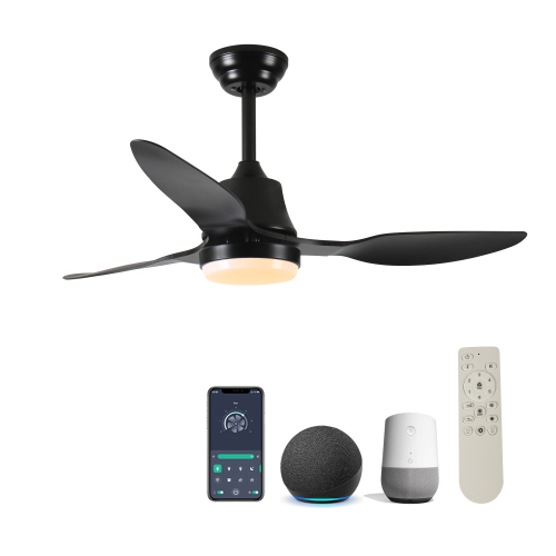 42" Smart Ceiling Fan with Lights Remote,Silent DC Motor,Voice Control via Alexa Google WIFI Phone,6-Speed,Outdoor Indoor Modern Ceiling Fans for Living Room Bedroom Patio - Black - ABS+Steel(Q235)