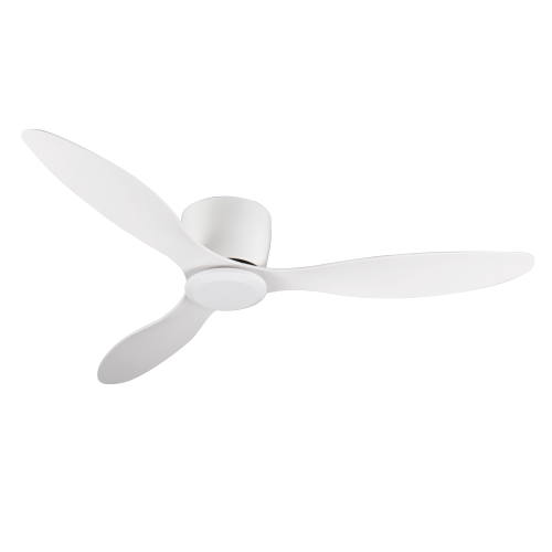 52" Flush Mount white Ceiling Fan without light, 3 Reversible Blades, with 6 Speeds Reversible DC Motor,Low Profile Ceiling Fan with no light for Living Room Kitchen Bedroom - Ancient White - ABS+Steel(Q235)
