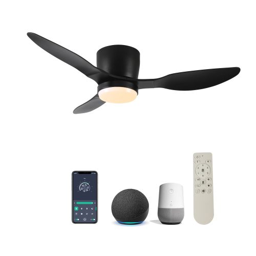 42" Smart Flush Mount Ceiling Fans with Lights Remote,Quiet DC Motor,Outdoor Indoor Low Profile Ceiling Fan,Control with WIFI Alexa App,Dimmable,ABS blades,for Modern Bedroom Patio - Matte Black - ABS+Steel(Q235)