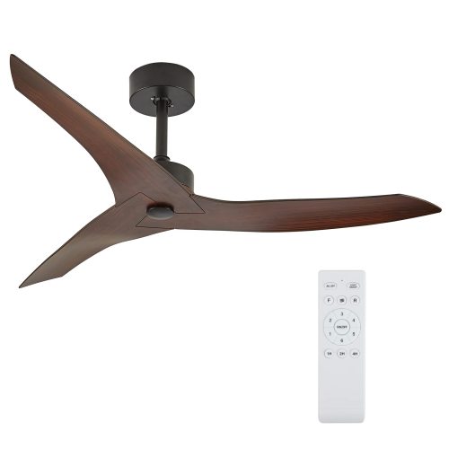 52" Outdoor Ceiling Fan Without Light with Remote Control ,3 ABS Blades Farmhouse Ceiling Fan 6-speed Reversible DC Motor Modern Ceiling Fan for Living Room, Bedroom, Kitchen - Brown+Black - ABS+Steel(Q235) - Casual,Classic