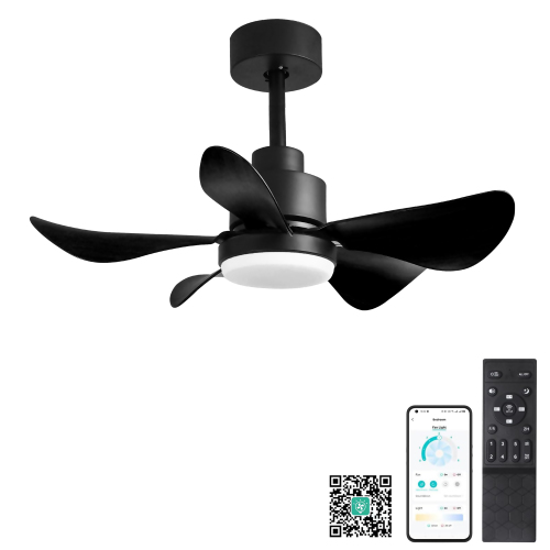 28' Ceiling Fans with Lights and Remote/APP Control, Low Profile Ceiling Fans with 5 Reversible Blades 3 Colors Dimmable 6 Speeds Ceiling Fan for Bedroom Kitchen - Black - ABS+Steel(Q235) - Casual,Classic