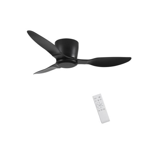 40" Flush Mount Ceiling Fan without light, 3 Reversible Blades, with 6 Speeds Reversible DC Motor,Low Profile Ceiling Fan with no light for Living Room Kitchen Bedroom - Black - ABS+Steel(Q235) - Classic
