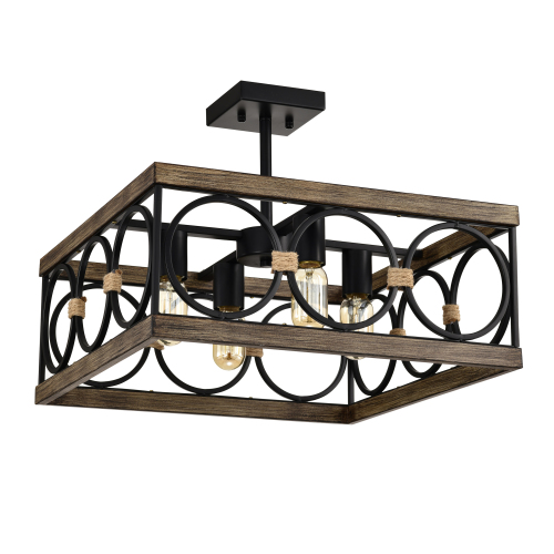 Matte Black 4-Light Metal Square Ceiling Fixture, 14.57-Inch