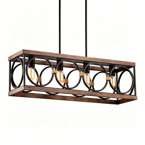 31.6-Inch Matte Black Metal 4-Light Farmhouse Rectangle Pendant