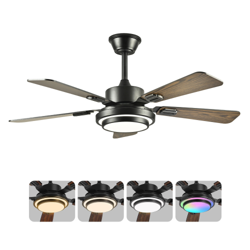 42" 5PCS Plywood Blades Ceiling Fan with LED Light 3000-6500K Dimmable,Quiet DC Motor Ceiling Fans 6 Speed Levels,Reversible Ceiling Fan,for Patio Living Room, Bedroom, Office,Indoor.(Matte Black) - Metal & Wood - Acrylic