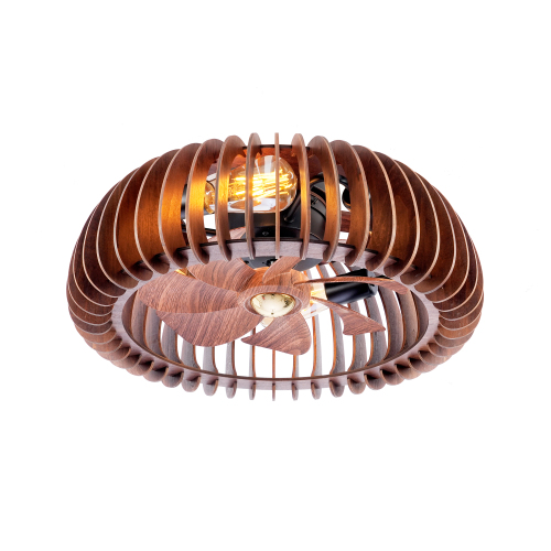 20" Semicircle Modern Flush Mount Fan Light,Ceiling Fans with Lights(NO INCLUDED BULBS) and Remote Control, 6 Speeds, Quiet DC Motor For Living room, Bedroom,Kitchen----Wood - PC,Wood+Metal - Iron - American Design,Antique,Classic