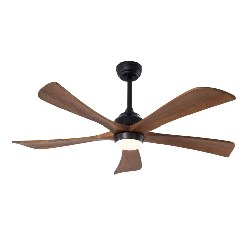 52" 5PCS Solid Wood Blades Ceiling Fan with Lights Remote Control,Quiet DC Motor 3 Blade Ceiling Fans 6 Speed Levels,Reversible Ceiling Fan,for Patio Living Room, Bedroom, Office,Indoor.(Matte Black) - Metal & Wood - Acrylic