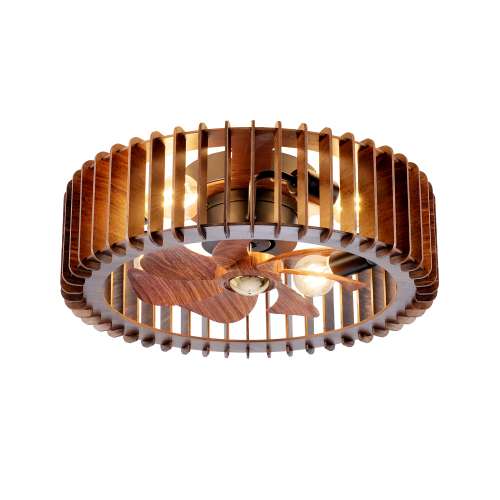 20" Modern Flush Mount Fan Light,Ceiling Fans with Lights(NO INCLUDED BULBS) and Remote Control, 6 Speeds, Quiet DC Motor For Living room, Bedroom,Kitchen----Wood - PC,Wood+Metal - Iron - American Design,Antique,Classic