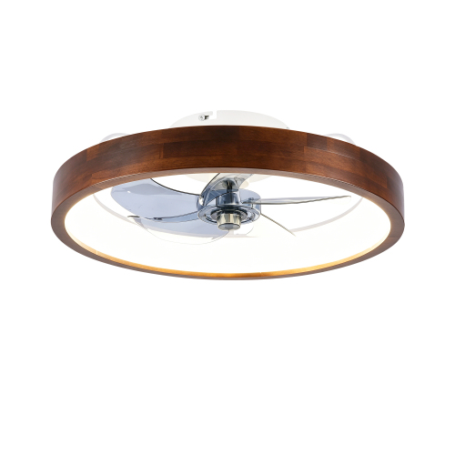 20" Modern Flush Mount Ceiling Fans with Lights Kit (LED) , 3000-6500K Dimmable LED Fan Light, 6 Speeds, Quiet DC Motor For Living room, Bedroom,Kitchen----Wood+White - PC,Wood+Metal - Iron - American Design,Antique,Classic