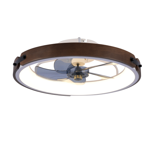 20" Ceiling Fans with Lights Kit (Led) and Remote Control, 3000-6500K Dimmable Modern Flush Mount LED Fan Light, 6 Speeds, Quiet DC Motor For Living room, Bedroom,Kitchen----Walnut+ Black - Walnut+black - PC,Wood+Metal - Iron - American Design,Antique,Classic