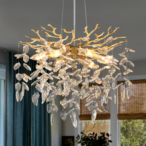 Gold Metal 6-Light Crystal Chandelier, American Traditional Style