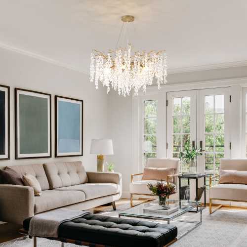 10-Light Gold Crystal Chandelier Metal Ceiling Light for Dining Rooms