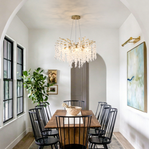 Gold 8-Light Metal Chandelier with Crystal Grape-Style Accents