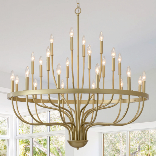 24-Light Gold Iron Candle Chandelier, 39.4-Inch American Design