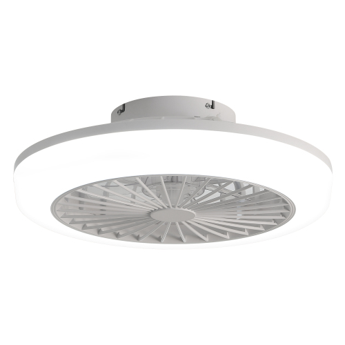 18 Inch Enclosed Ceiling Fan with Light and Remote, Flush Mount Bladeless Modern Low Profile Ceiling Fan for Bedroom Kitchen Dining Room - White - ABS,Metal - 18-Inch