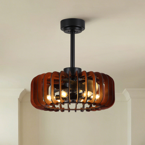 20" Rustic Plywood Ceiling Fan, Farmhouse Fandelier with 6 E12 Sockets, Reversible DC Motor, , 6 Speeds Remote Control Adjustable Hanging Ceiling Fan for Dining Room Bedroom Kitchen Breakfast Nook - Black,Brown - ABS,Metal,Plywood - American Design,Farmhouse,Mid-Century Modern,Retro,Rustic
