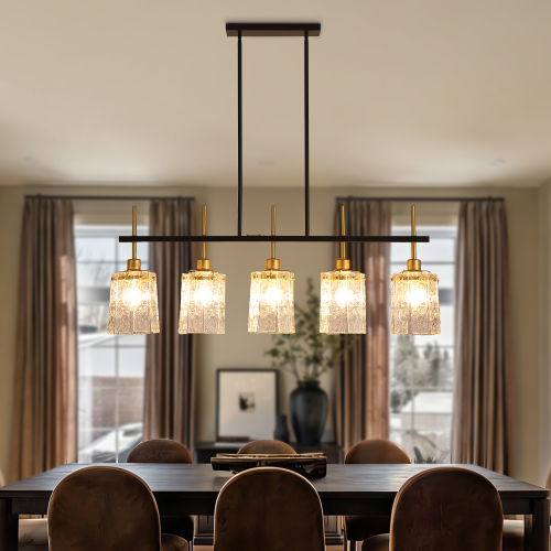 Black and Gold 5-Light Glass and Metal Farmhouse Chandelier