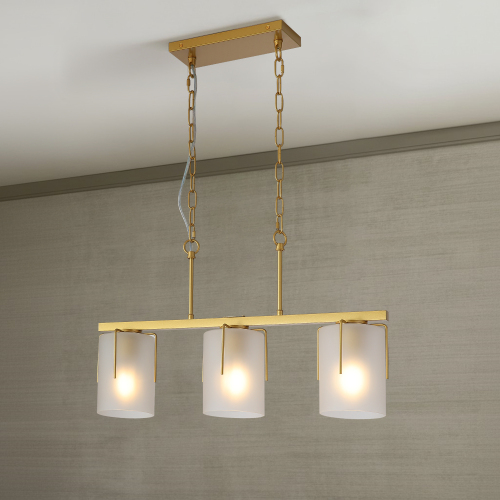 Modern Gold 3-Light Linear Glass and Metal Chandelier