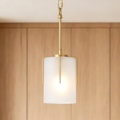 Gold Modern Pendant Light with Frosted Glass Shade, 5.12-Inch Wide
