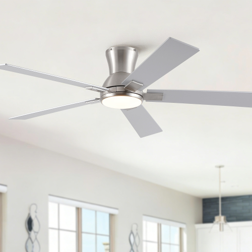 52" Modern Brushed Nickel Finish Reversible Quiet Motor Ceiling Fan with Light and Remote Control - Metal,Plywood - American Design,Contemporary,Minimalist,Modern