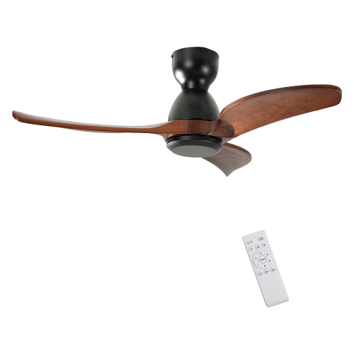 42 Inch Ceiling Fan no light with Remote Control, Low Profile Flush Mount Ceiling Fan without Light,Noiseless Reversible DC Motor with Timer - Black+Brown - Metal & Wood - 42-Inch