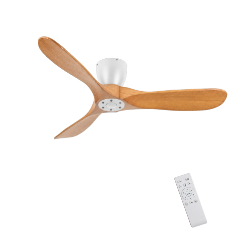 42-Inch Flush Mount Ceiling Fan Without Light, Solid Wood Blades, Reversible Quiet DC Motor, Remote Control with 6 Speeds & Timer, Energy Saving for Bedroom, Living Room, No Sloped Ceiling - Gold & White Print - Metal & Wood