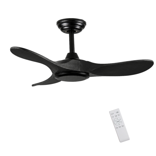 36" Wood Ceiling Fan NO light, 3 Reversible Blades, with 6 Speeds Reversible DC Motor,Low Profile Ceiling Fan with no light for Living Room Kitchen Bedroom - Black - Metal & Wood