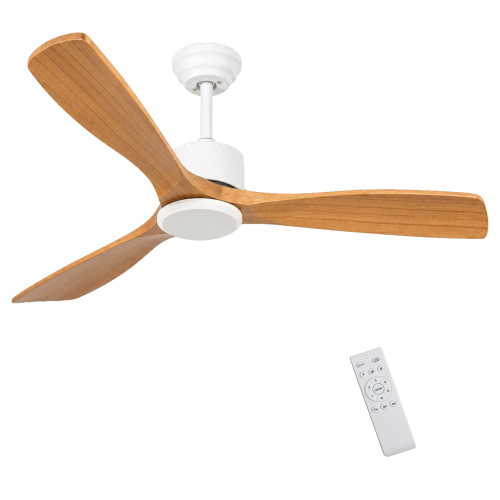 52" Wood Ceiling Fan NO light, 3 Reversible Blades, with 6 Speeds Reversible DC Motor,Low Profile Ceiling Fan with no light for Living Room Kitchen Bedroom - Gloss White - Metal & Wood