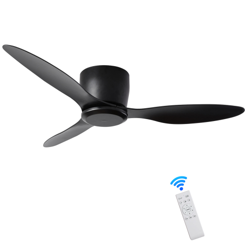 42" Flush Mount Ceiling Fan without light, 3 Reversible Blades, with 6 Speeds Reversible DC Motor,Low Profile Ceiling Fan with no light for Living Room Kitchen Bedroom - Matte Black - ABS+Steel(Q235)