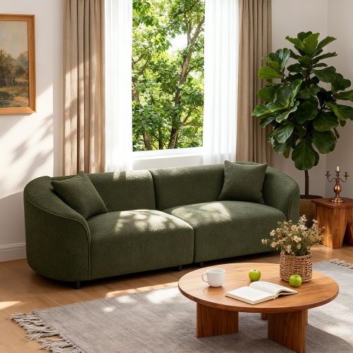 87-Inch Green Polyester Curved Contemporary 3-Seat Sofa