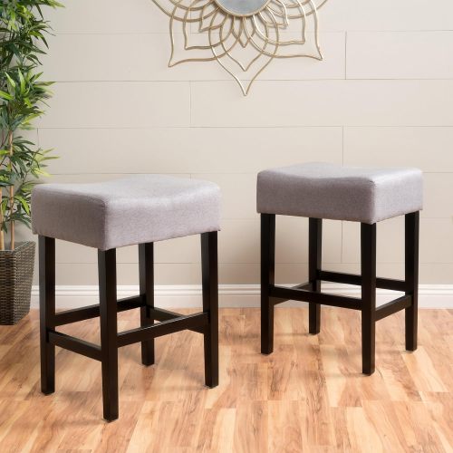 ZUMA KD BACKLESS COUNTER STOOL [SET OF 2 PCS] - Grey - Wood+Waterproof Fabric
