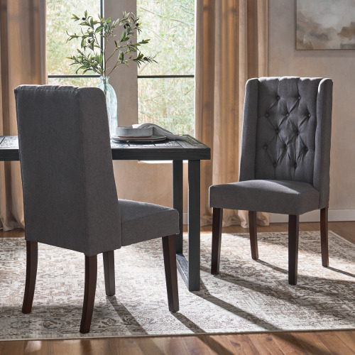 DINING CHAIR [SET OF 2 PCS] - DARK GREY - Wood+Fabric