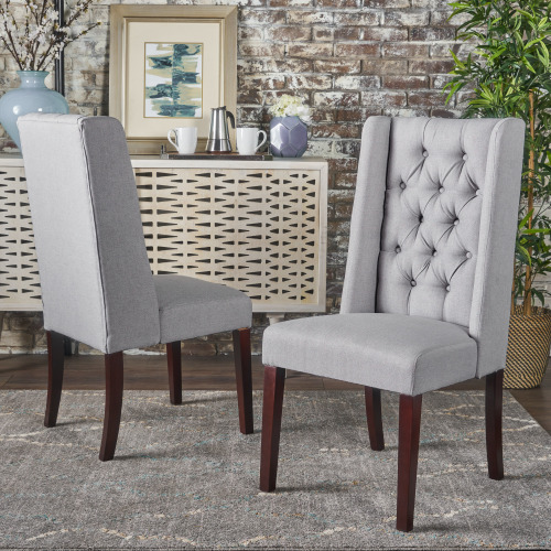 DINING CHAIR [SET OF 2 PCS] - LIGHT GREY - Wood+Fabric