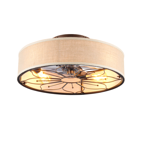 20" Lotus Design Fabric Farmhouse Bladeless Ceiling fan With Remote Control For Living room, Bedroom,Kitchen--NOT INCLUDED BULBS - Matte Black - Fabric+Metal,PC - Iron - American Design,Antique,Classic