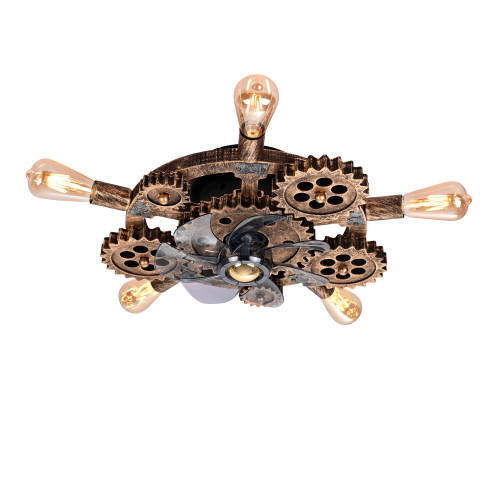 19.6" Farmhouse ceiling fan light and remote, Industrial Caged Ceiling Fan Light, Retro Ceiling Fan Lights with 7 Blades , Reversible Motor for Dining Room Living Room Bed--NOT Included Bulbs - Bronze - PC - Iron - American Design,Antique,Classic