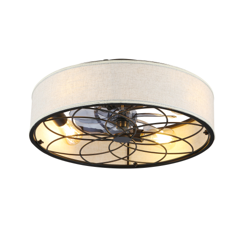 20"  Low Profile Fabric Farmhouse Bladeless Ceiling fan With Remote Control,Low Profile Modern Enclosed Ceiling Fans with Reversible Motor For Living room, Bedroom,Kitchen--NOT INCLUDED BULBS - Matte Black - Fabric+Metal,PC - American Design,Antique,Classic
