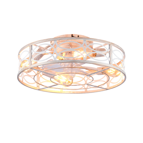 20" Caged Ceiling Fans with Lights and Remote, Bladeless Ceiling Fan 6 Speed Reversible with Remote Control,Flush Mount Caged Ceiling Fan for Bedroom, Living Room--NOT Included Bulbs - Retro White - PC - Iron - American Design,Antique,Classic