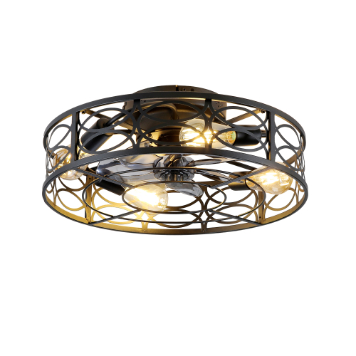 20" Low Profile Caged Ceiling Fans with  Remote Control,6 Speed, Farmhouse Flush Mount Ceiling Fan with 6 Speeds Reversible Motor, for Kitchen, Bedroom--NOT Included Bulbs - Blush+Gold,Bronze - PC - Iron - American Design,Antique,Classic