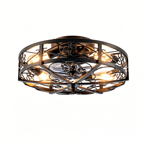 20'' Mounting Type  Ceiling Fan  ,Reversible Motor, DC Remote Control,6 Speed Ceiling Fan,Timing, for Living Room, Bedroom, or Dining Room--NOT Included Bulbs - Matte Black - ABS - Iron - American Design,Antique,Classic