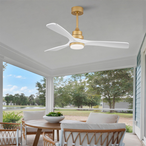 Hot sales 52 Inch Indoor Ceiling Fan With Dimmable LED Light 3 Solid Wood Blades Remote Control Reversible DC Motor - Gold+White - White - 52-Inch - Gold+White - Solid Wood - White - Solid Wood - 52-Inch