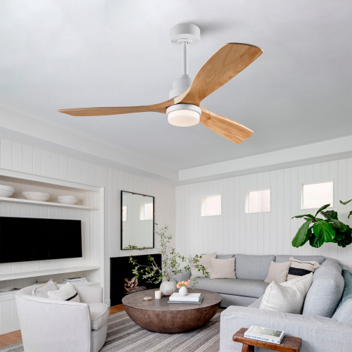 Hot sales 52 Inch Modern  Ceiling Fan With 3 Color Dimmable 3 Solide Wood Blades Remote Control Reversible DC Motor With Led Light - Oak Natural Wood + Antique White - Solid Wood - Antique White - Solid Wood - 52-Inch - Oak Natural Wood + Antique White - Solid Wood - Antique White - Solid Wood - 52-Inch