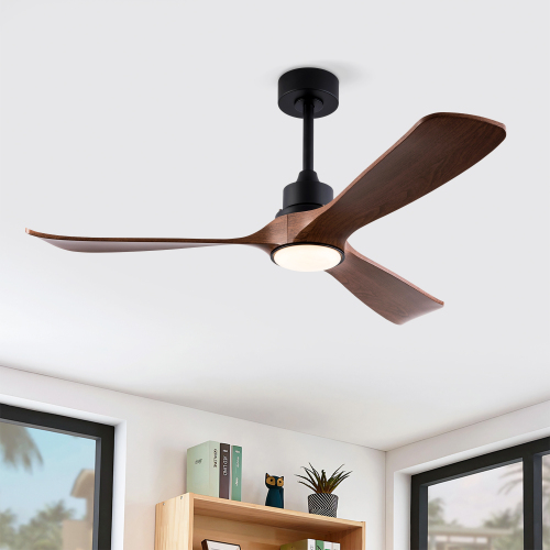Hot sales 52 Inch Modern Ceiling Fan With 3 Color Dimmable 3 ABS Blades Remote Control Reversible DC Motor With Led Light - Black + Dark Walnut - 52-Inch