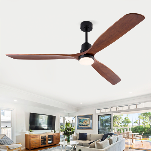 Hot sales 72 Inch Modern Black Ceiling Fan With Light 3 Solid Wood Blades Remote Control Reversible DC Motor With Dimmable LED - 72-Inch