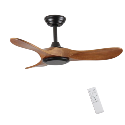 36" Wood Ceiling Fan NO light, 3 Reversible Blades, with 6 Speeds Reversible DC Motor,Low Profile Ceiling Fan with no light for Living Room Kitchen Bedroom - Natural Wood - ABS+Steel(Q235)+Wood+PVC