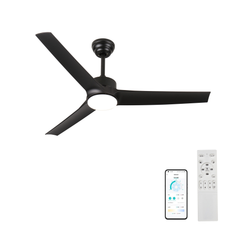 52 Inch black Ceiling Fan with light, Ceiling Fan with 3 Reversible Blades, 2 Downrods, 6-Speed Remote Control - ABS+Steel(Q235) - 52-Inch