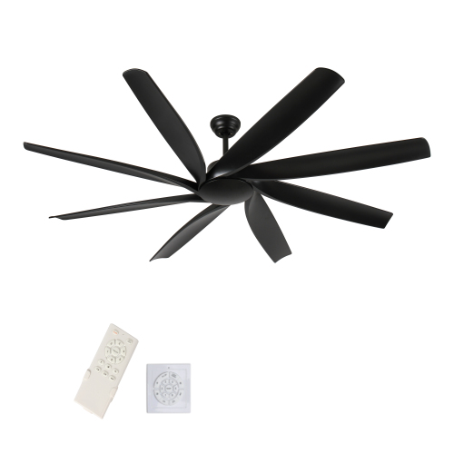 72 inch Ceiling Fans no Light with Remote Control, 8 Reversible Blade, Quiet DC Motor, Timer Function, 6-Speed, Industrial Ceiling Fan for Bedroom Home Kitchen (Black) - ABS+Steel(Q235) - 72-Inch