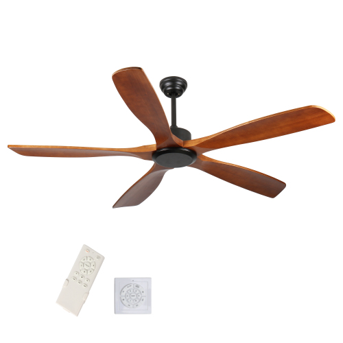 60 Inch wood Ceiling Fan no light with Remote Control, Low Profile Ceiling Fan without Light,Noiseless Reversible DC Motor with Timer - Natural Wood - Metal & Wood - 60-Inch